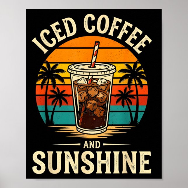 Póster Café con hielo y sol divertido verano retro  (Frente)