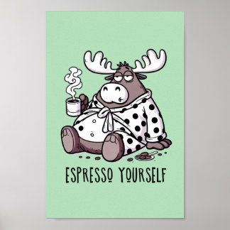 Póster Café con leche de alce en un robot de polka
