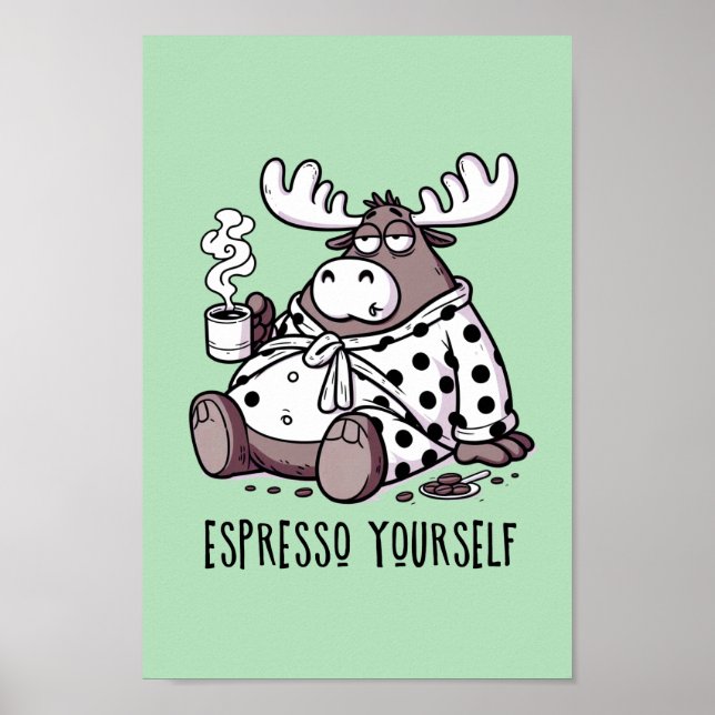 Póster Café con leche de alce en un robot de polka (Frente)
