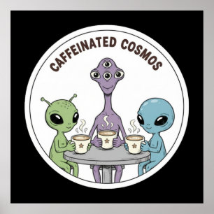 Póster Café Cosmos Cute Divertido Alien Café