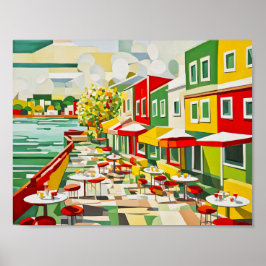 Póster Café cubista a orillas del mar