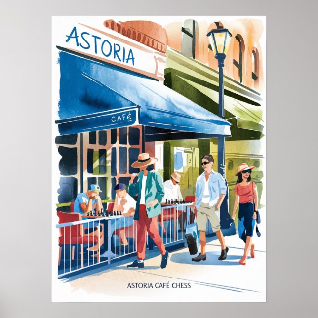 Póster Café de Astoria Ajedrez Acuarela (Frente)