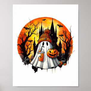Póster Café de bebida fantasma lindo Hielo Fantasma Hallo