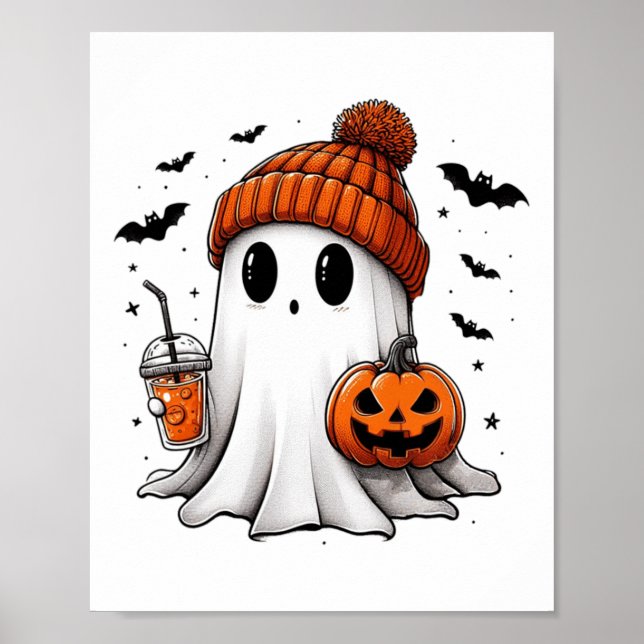 Póster Café de bebida fantasma lindo Hielo Fantasma Hallo (Frente)