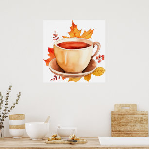 Póster Café de caída de acuarela