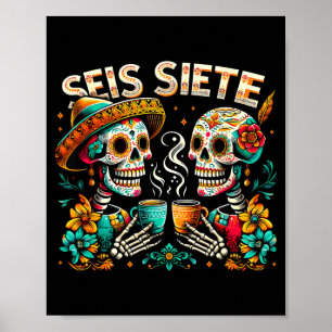 Póster Café de cráneo de azúcar fiesta mexicana día seis 