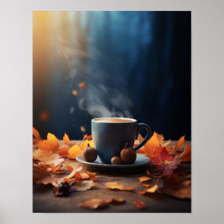 Póster Café de especias de calabaza de la selva otoñal