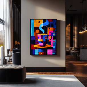 Póster Café de geometría expresionista - Vibrante café