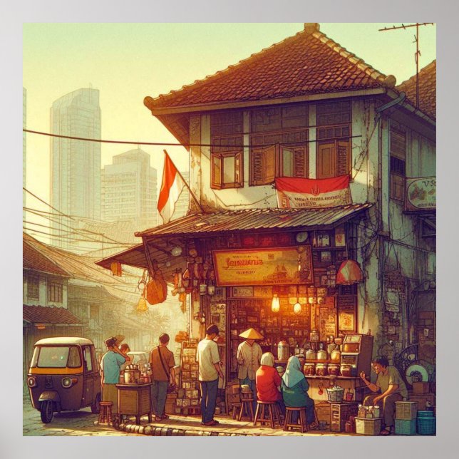 Póster Café de la calle Jakarta (Frente)