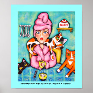 Póster Café De La Mañana Con Todos Los Gatos