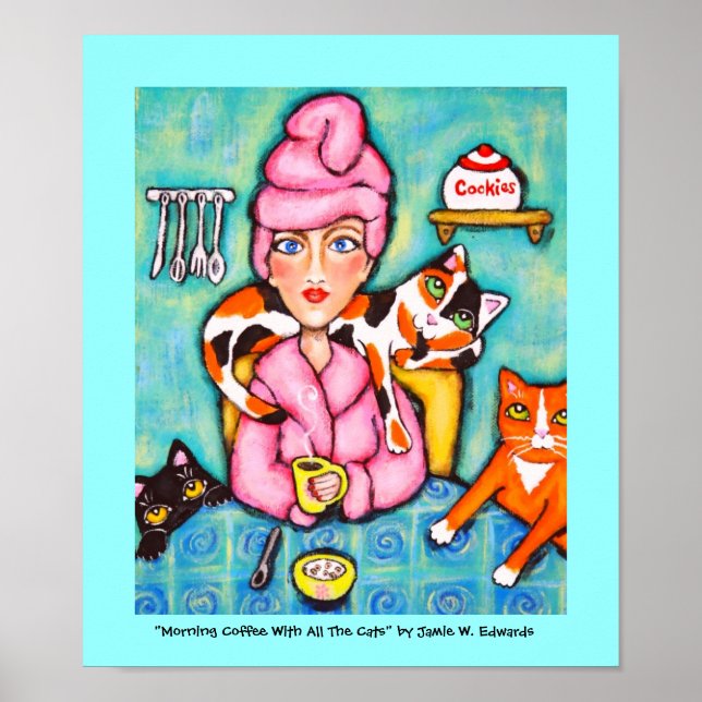 Póster Café De La Mañana Con Todos Los Gatos (Frente)