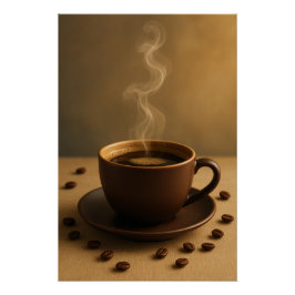 Póster Café de la Mañana Dorada – Arte de Vapor de Café P