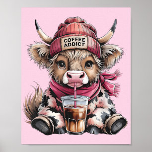 Póster Café delicioso de café de vaca de la Cute Highland