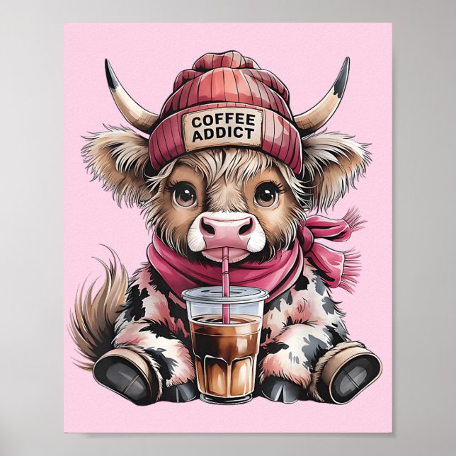 Póster Café delicioso de café de vaca de la Cute Highland (Frente)