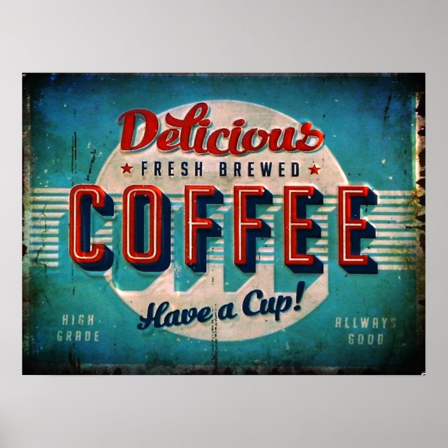 Póster Café Delicioso Fresco Café Antiguo Réplica (Frente)