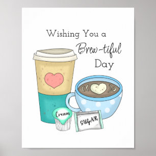 Póster Café dibujado a mano y cita