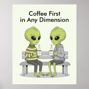 Póster Café Divertido y Alienígenas