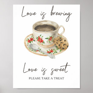 Póster café ducha de novia El amor es dulce, tómate un re