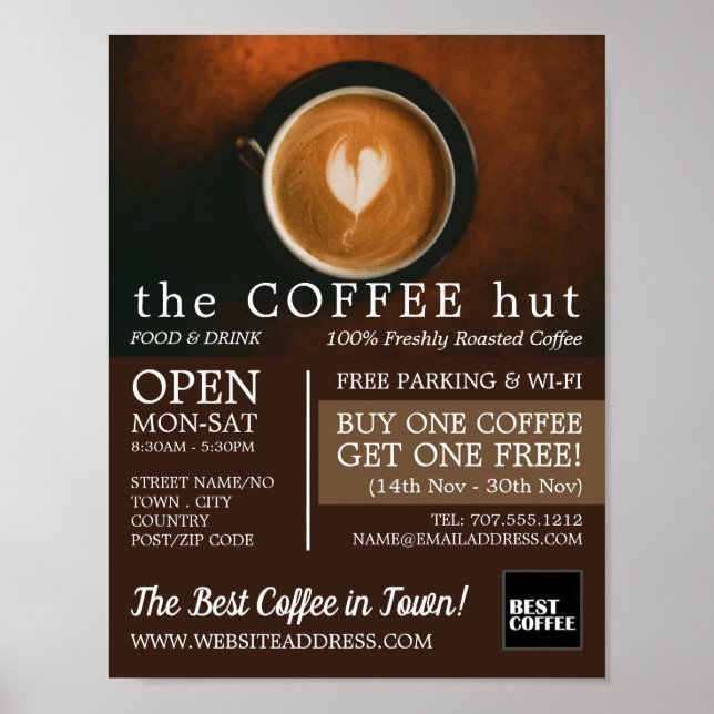 Póster Café fresco, Barista, Café, Publicidad de café (Frente)