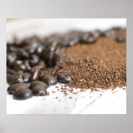 Póster Café frijol y café en una tabla 16x20