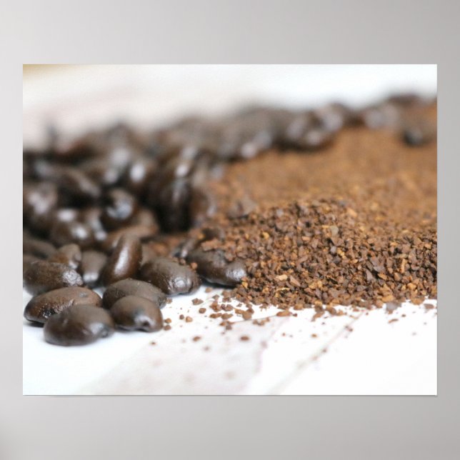 Póster Café frijol y café en una tabla 16x20 (Frente)