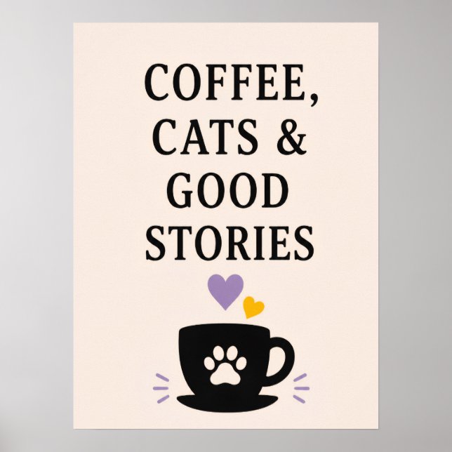 Póster Café, Gatos y Buenos Relatos (Frente)