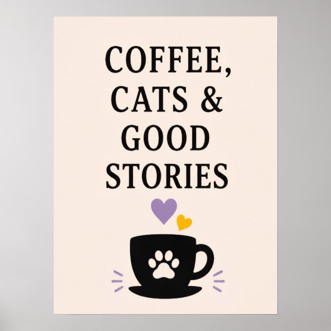 Póster Café, Gatos y Buenos Relatos (Frente)