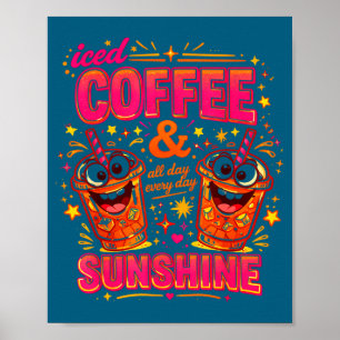 Póster Café helado divertido vibraciones de sol verano ca