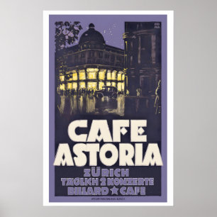 Póster Café Hotel Zurich Suiza Viajes Antiguos
