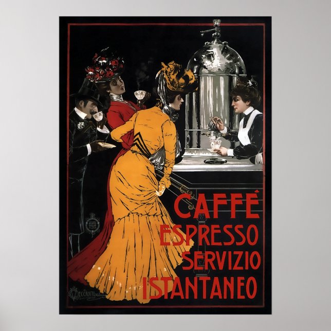 PÓSTER CAFÉ ITALIANO QUE SE SIRVE INSTANTÁNEAMENTE. 1900 (Frente)
