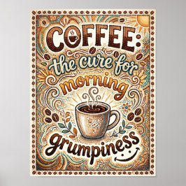 Póster café la cura para la gruñonería matutina