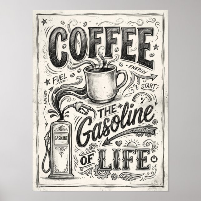 Póster café la gasolina de la vida (Frente)