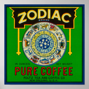 Póster Café LabelNew Orleans, LA del zodiaco