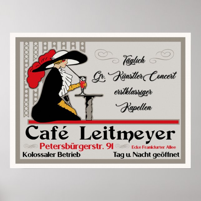 Póster Café Leitmeyer, café-bar de estilo retro alemán (Frente)