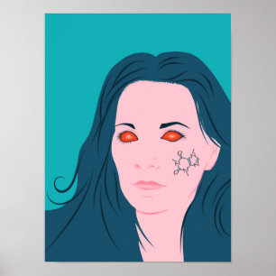 Póster Café Lover Chica Blue Hair Caffeine Tattoo