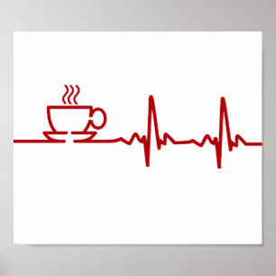 Póster Café matutino Heartbeat EKG