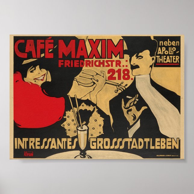 Póster Cafe Maxim, Alemania, afiche de época (Frente)