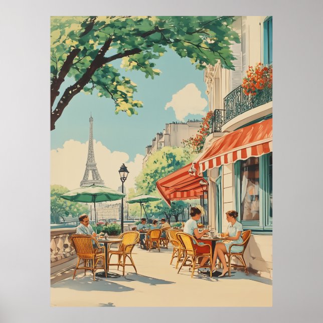 Póster Café parisino con vistas a Eiffel (Frente)