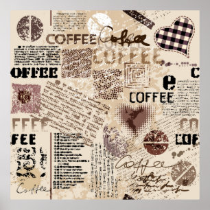 Póster Café. Patrón de café abstracto en el fondo marrón