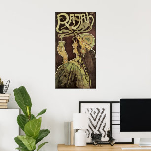 Póster Café Rajah Art Nouveau Vintage, Mujer con Café