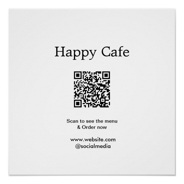 Póster Cafe restaurant scan para ver el menú pedir hotel  (Anverso)