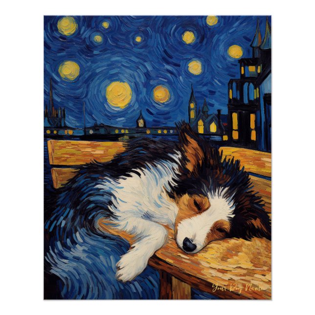 Póster Cafe Terrace de noche - Frontera con el Perro Coll (Anverso)