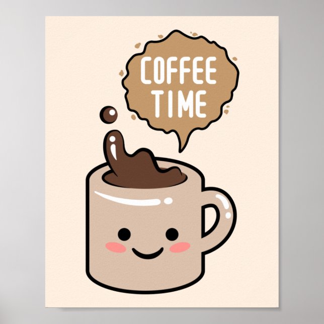 Póster café tiempo kawaii café taza ilustracion (Frente)