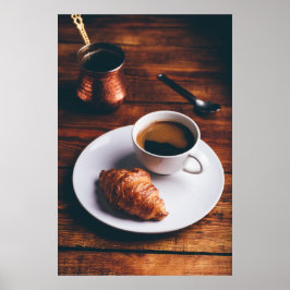 Póster Café turco y croissant fresco