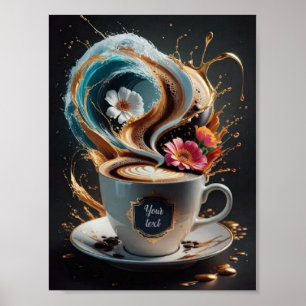 Póster Café y flores