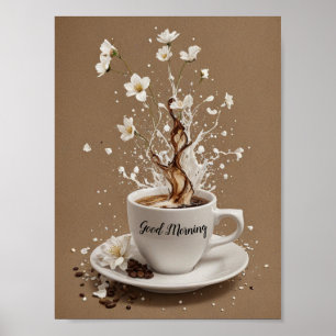 Póster Café y flores