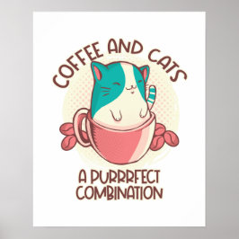 Póster Café y gatos retro divertidos
