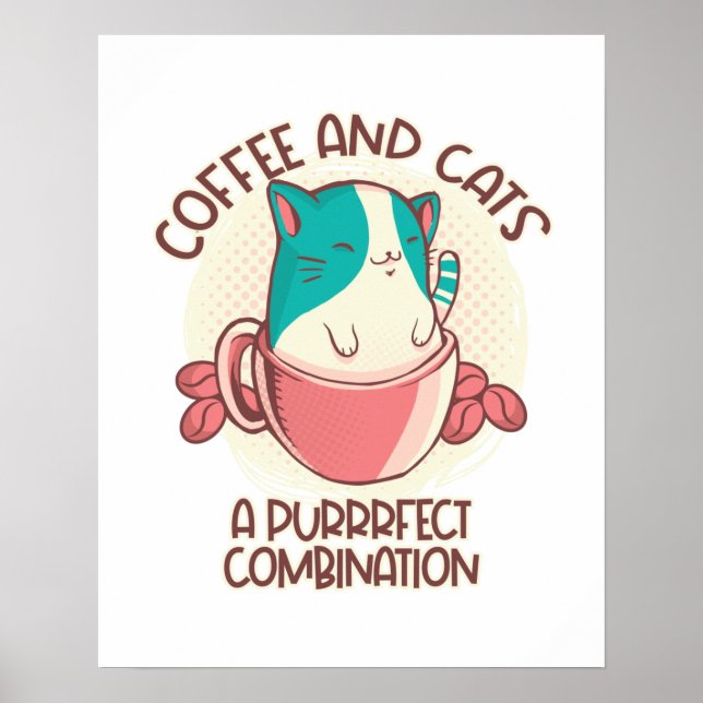 Póster Café y gatos retro divertidos (Frente)