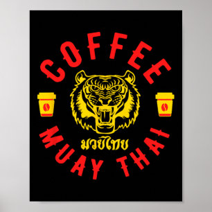 Póster Café y Muay Thai Regalo Divertido de Kickboxing de