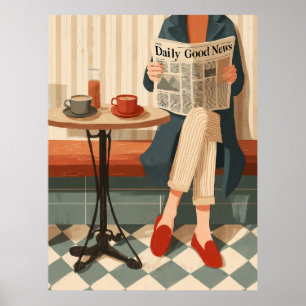Póster Café y Noticias en una Mañana Acogedora